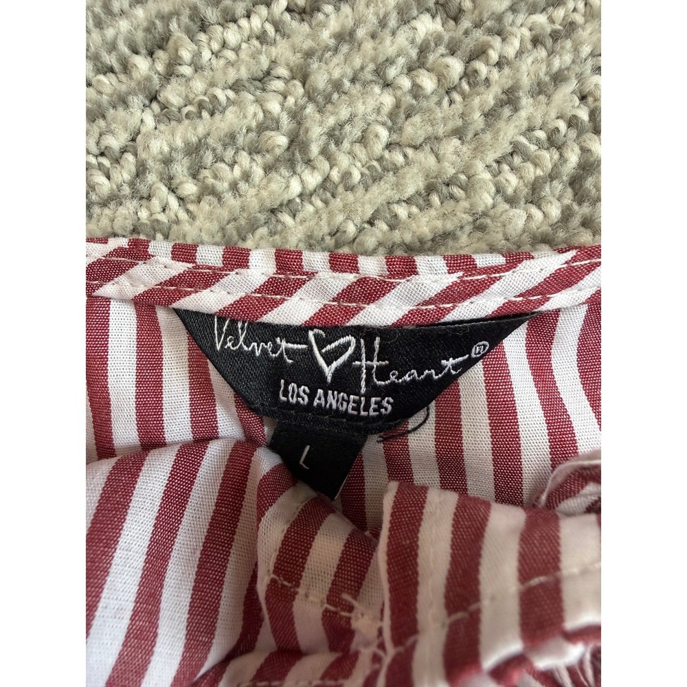 Velvet Heart Los Angeles Striped Bow Peplum Top Burgundy White Cotton Large - Picture 4 of 8
